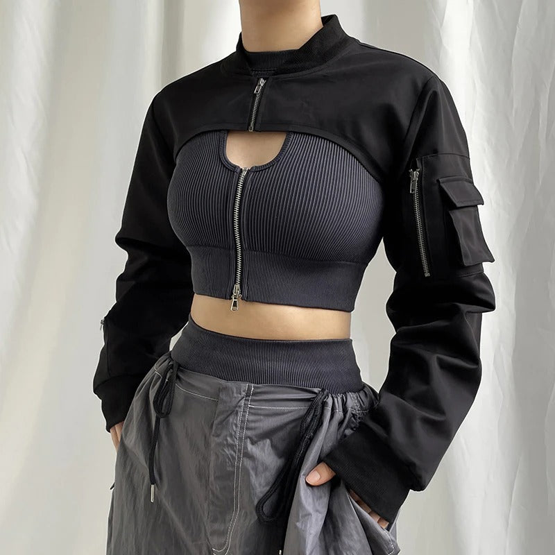 Long Sleeve Cutout Crop Top  Crop tops, Classy jumpsuit outfits