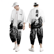 Kimono asiático y pantalones