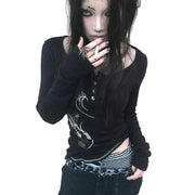 Aesthetics Button Tops Black Y2k
