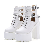 Ankle Buckle Strap White Platform Boots Women