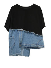 Black and Blue Oversized Casual T-shirt Women's