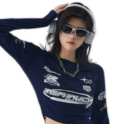 Schwarz-weißes Crop Top mit langen Ärmeln