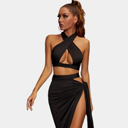 Schwarzes Cut-Out Kleid Vorne
