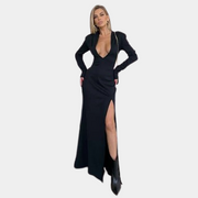 Schwarzes Cut-Out-Kleid mit langen Ärmeln für Damen