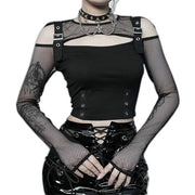 Black Fishnet Crop Top Long Sleeve