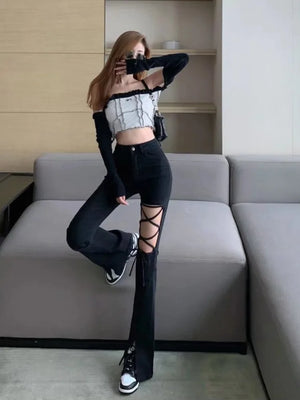 Black Flared Cut Out Pants