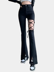 Schwarze Schlaghose mit Cut-Outs