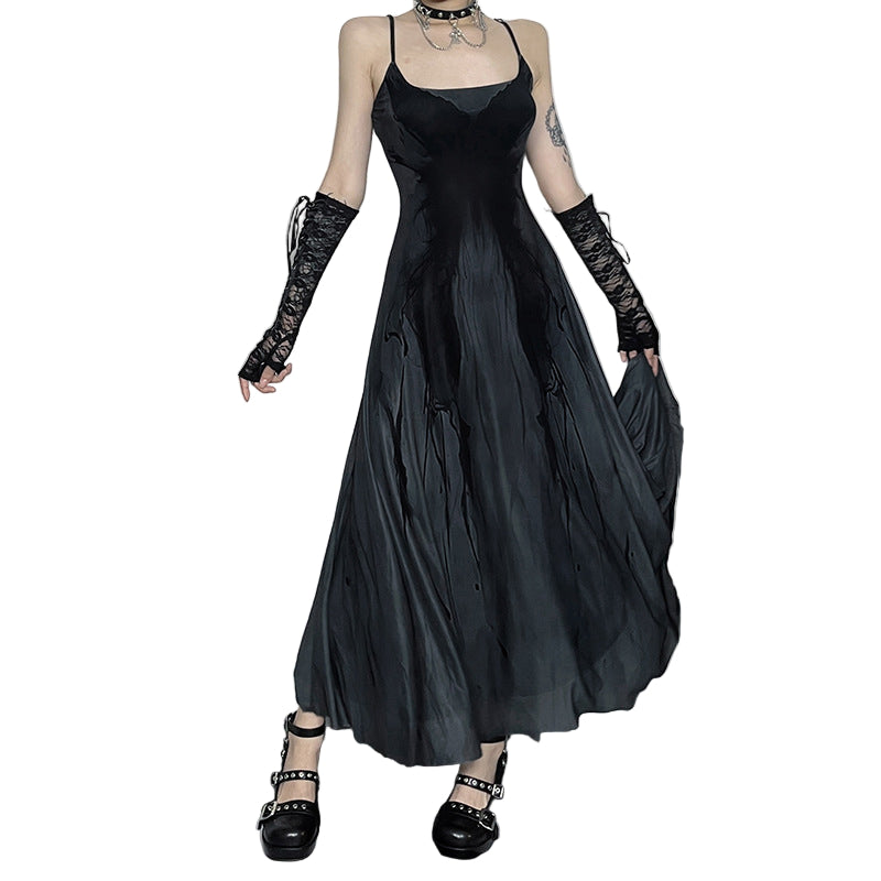 Black Goth Maxi Dress Cyber Techwear Black Goth Maxi Dress Cyber Techwear