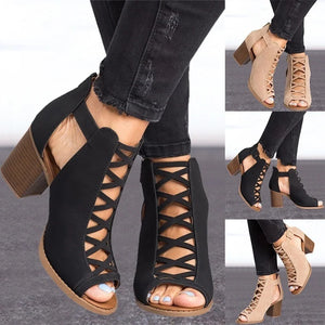 Black Heeled Sandals Chunky