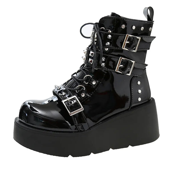 Black High Heel Boots Lace Up