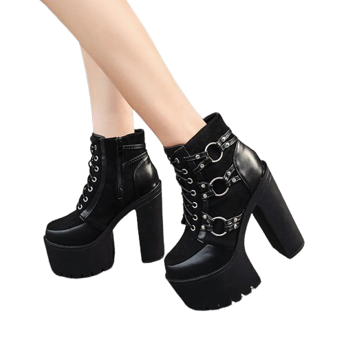 Black High Heel Lace Up Ankle Boots