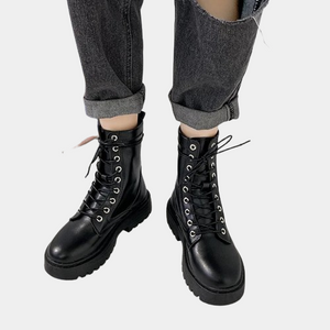 Black Lace Up Leather Boots