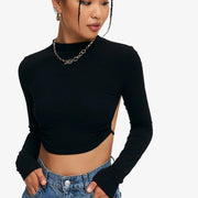 Black Long Sleeve Crop Top