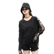 Schwarzes Cut-Out Top mit langen Ärmeln