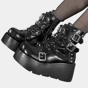 Schwarze Damen-Schnürstiefel aus PU-Leder