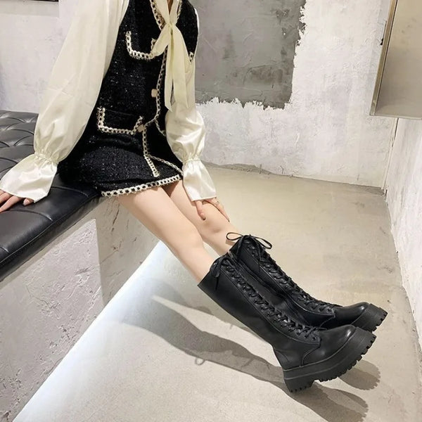 Black Wedge Lace Up Boots
