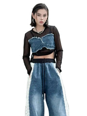 Blue Round Neck Crop Tops