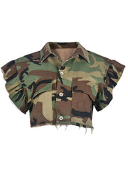 Camo Butterfly Sleeve Jacket Women Spring