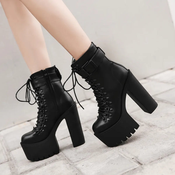 Chunky Black Lace Up Boots