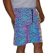 short réfléchissant à rayures colorées