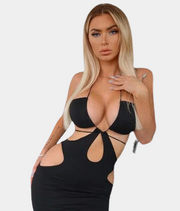 Vestido negro midi con aberturas