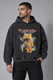 Oversized φούτερ με κουκούλα Y2K washed μαύρο