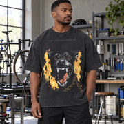 T-shirty streetwear Y2K z psem w płomieniach