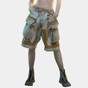 Dark Denim PU Leather Shorts
