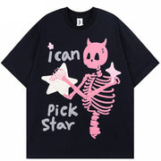 Camiseta Calavera Cuernos de Diablo Estilo Y2K