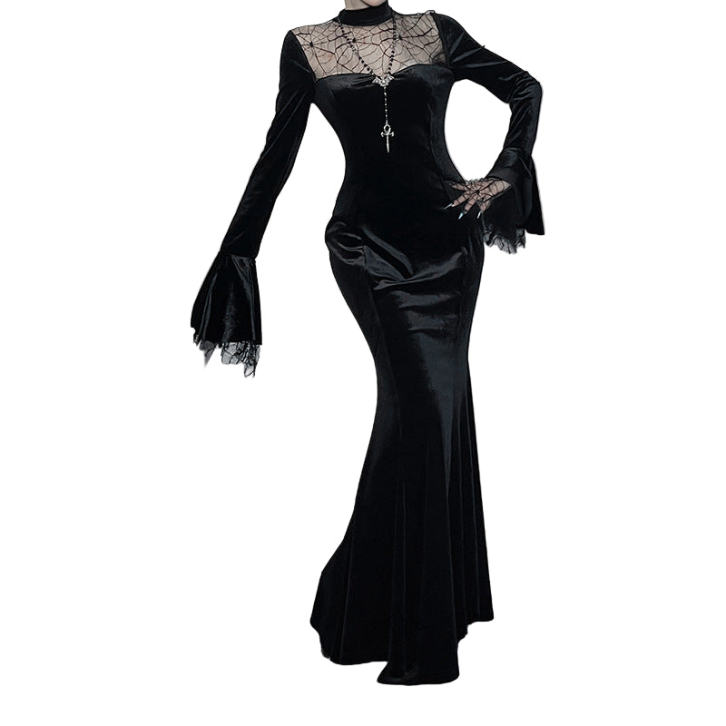 Elegant Black Velvet Gothic Top with Lace Accents - Dresses / M Elegant Black Velvet Gothic Top with Lace Accents - Dresses / M
