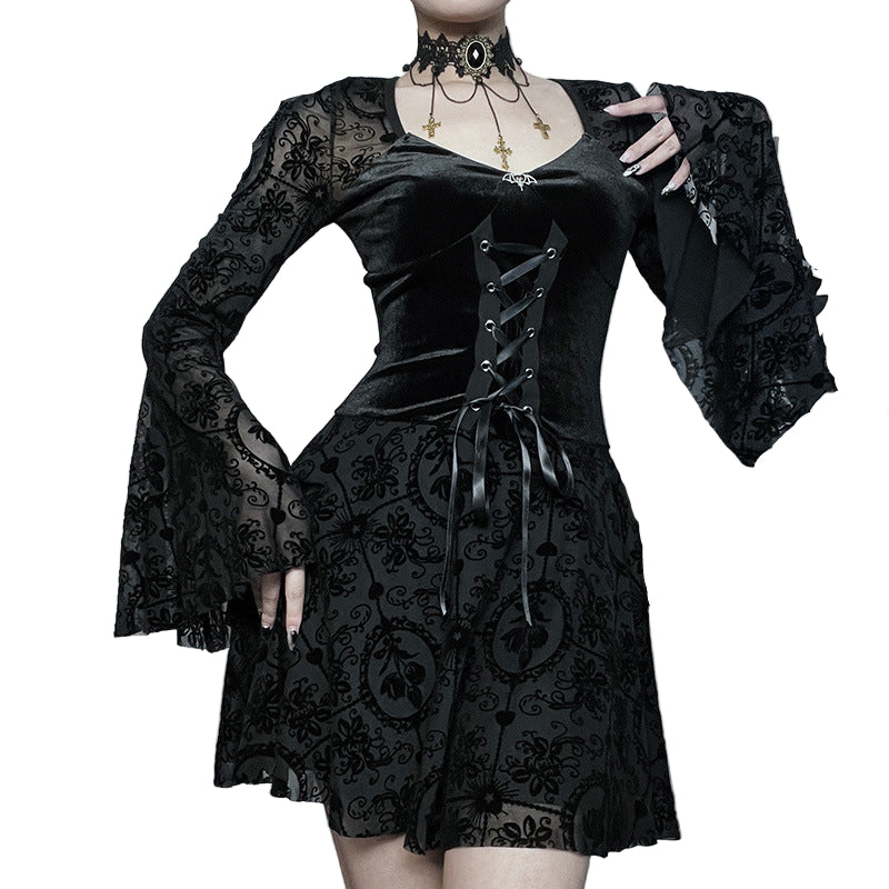 Elegant Velvet Gothic Dress Cyber Techwear Elegant Velvet Gothic Dress Cyber Techwear