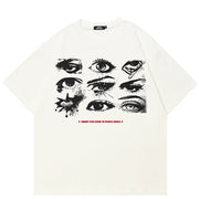 T-shirts graphiques Y2K blancs décontractés avec imprimé yeux