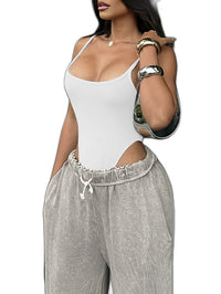 Fashion White Bodysuit Casual - product view on white background