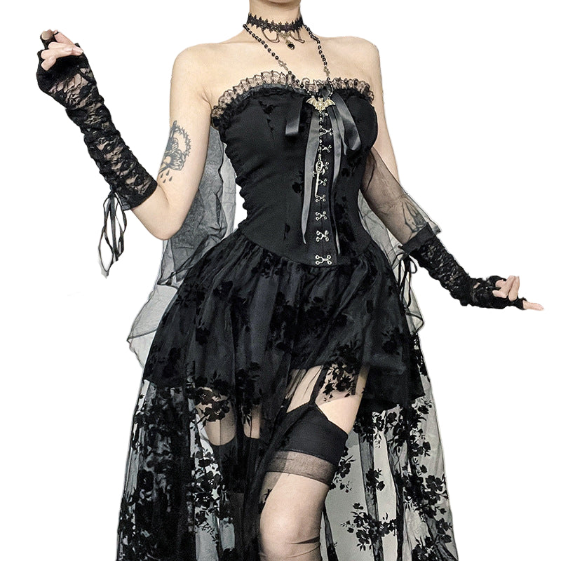 Gothic Bride Lace Overlay Dress