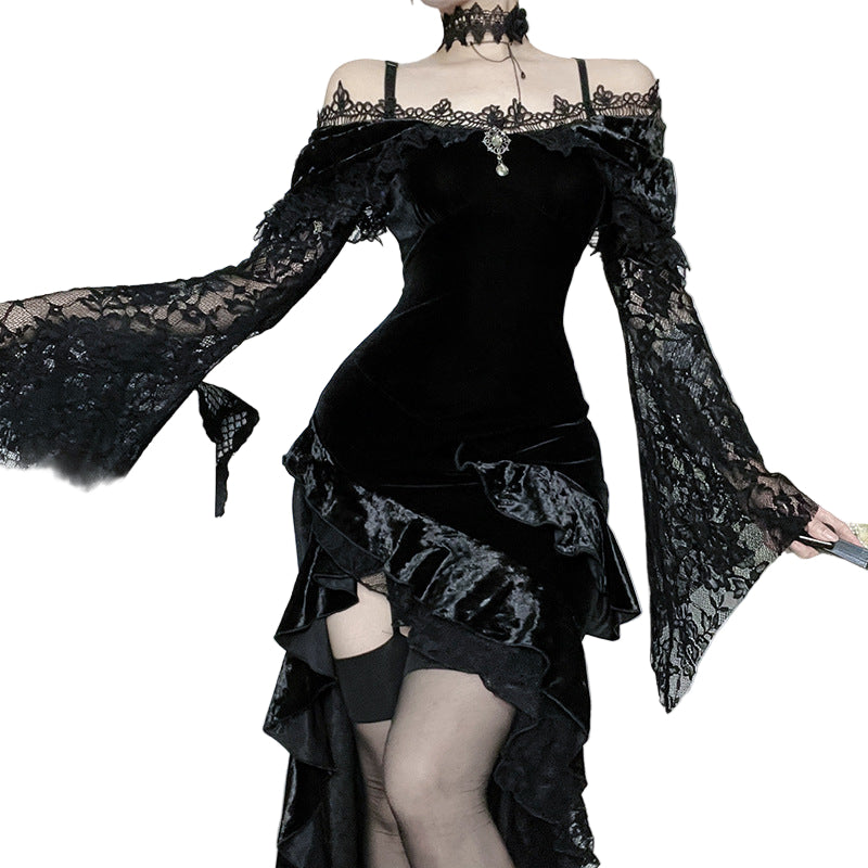 Gothic Asymmetrical Maxi Dress Black / L Gothic Asymmetrical Maxi Dress Black / L