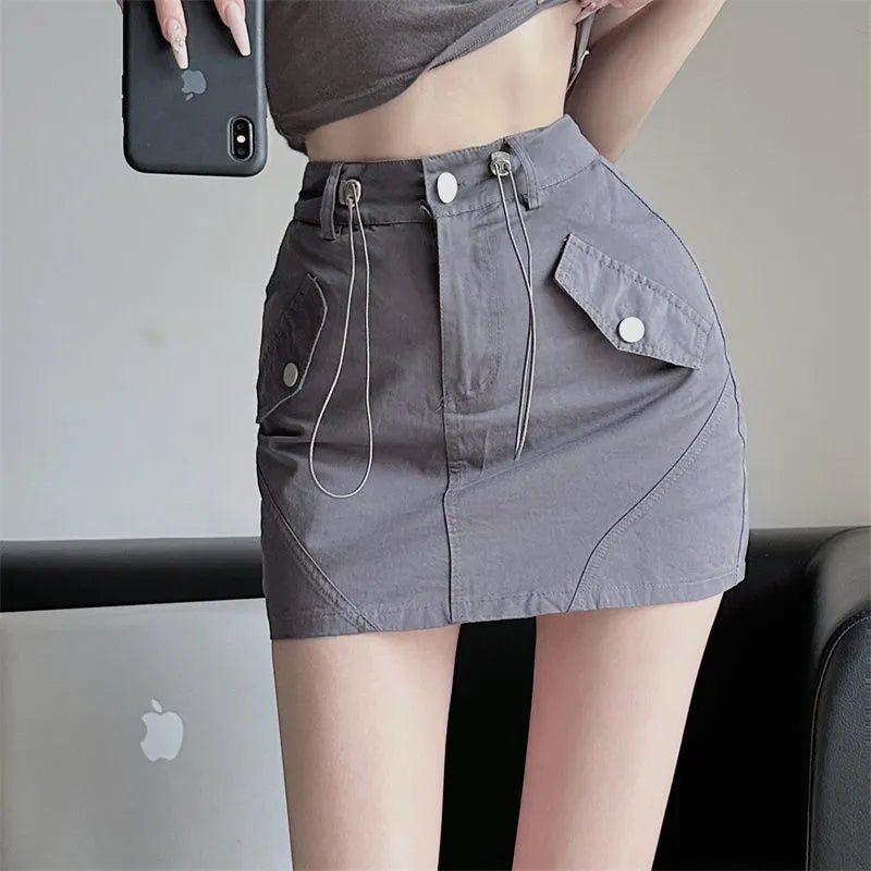 Funcional High Waist Pleated Cargo Skirt