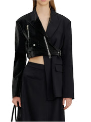 Veste de costume en cuir PU irrégulière pour femme
