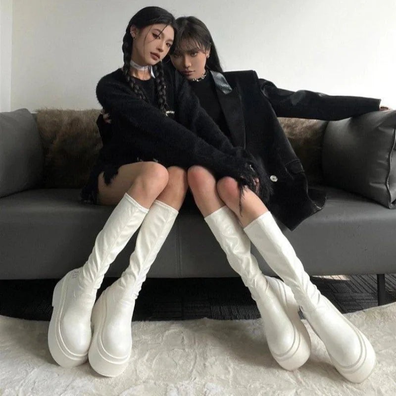 Knee High White Platform Boots | CYBER TECHWEAR® – Cyber