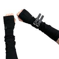 Knitted Long Black Goth Fingerless Gloves