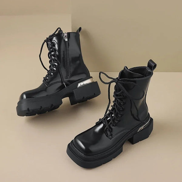 Lace Up Chunky Black Boots