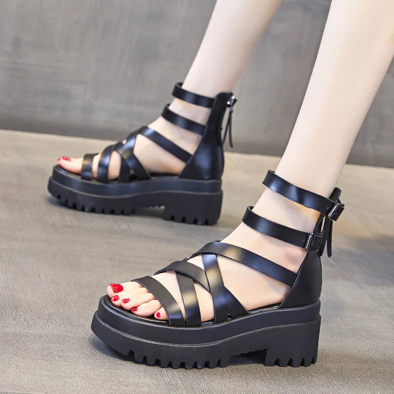 Leather Chunky Heel Sandals main image 1