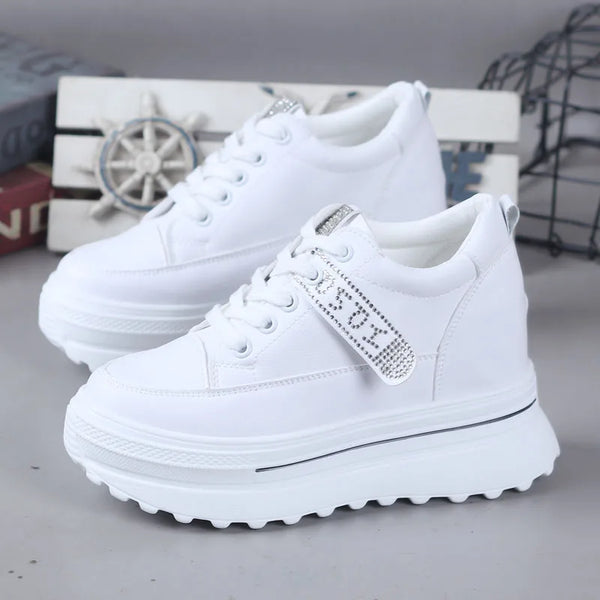 Leather Platform Sneakers White