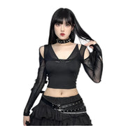 Haut noir en maille transparente