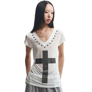 Metallkreuz-Print Y2K Top