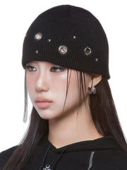 Metal Eyelet Knitted Beanie