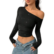 Crop Top Épaules Dénudées à Manches Longues