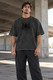 Oversize'owy T-shirt z nadrukiem acid wash