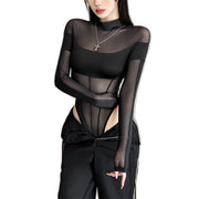 Transparenter Patchwork-Mesh-Bodysuit