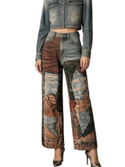 Patchwork Print Jeans Women's Y2K