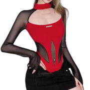 Patchwork Y2k Cut Out Bodysuit
